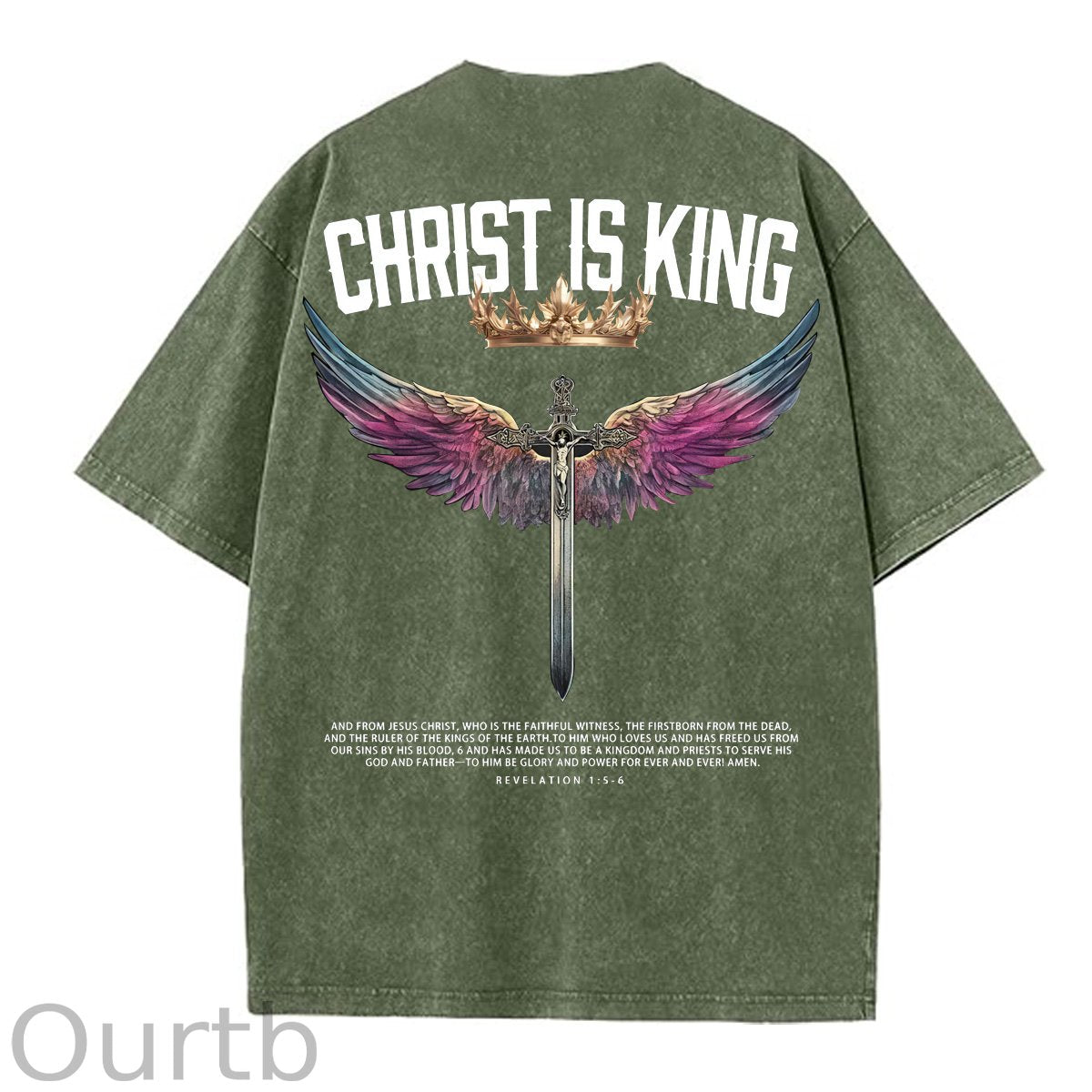 Christ Is King  Pattern Washing And Aging Process Crew Neck T-Shirt