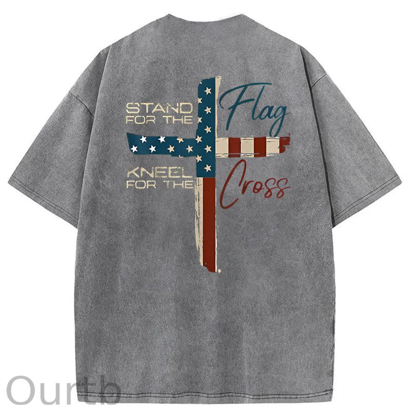 Stand For The Flag Kneel For The Cross 4th Of July Washed T-Shirt