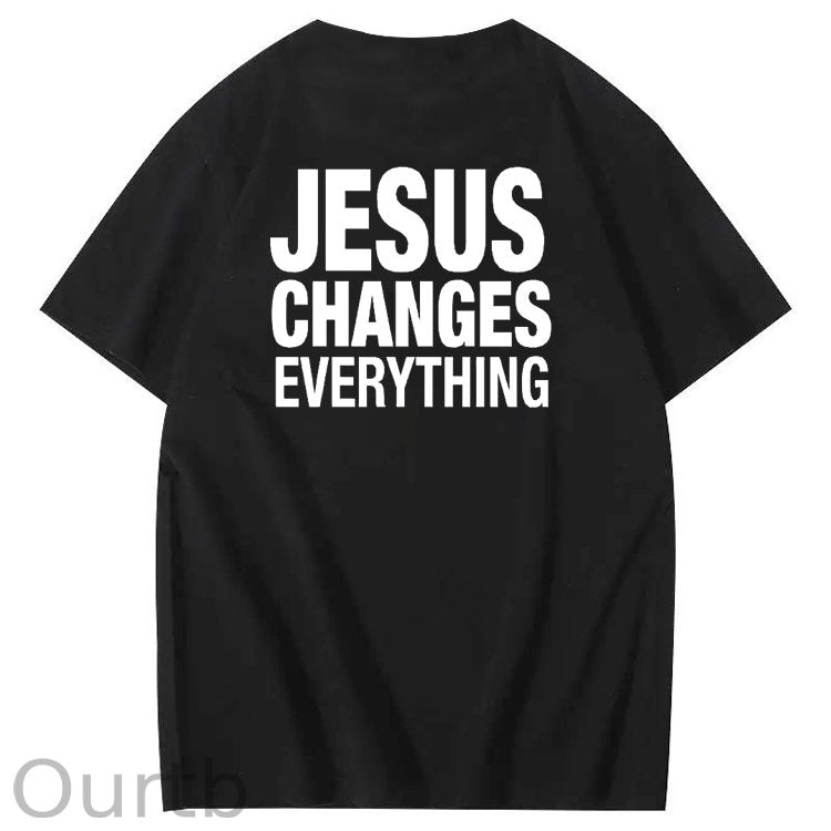 Jesus Changes Everything Pattern Print Crew Neck T-Shirt
