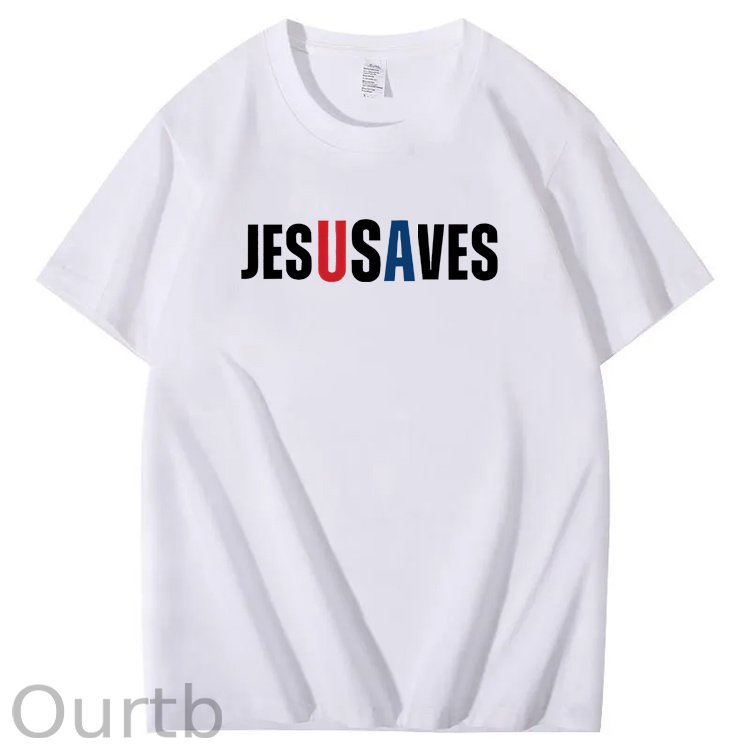 Jesus Saves Usa Pattern Print 100%Cotton T-Shirt