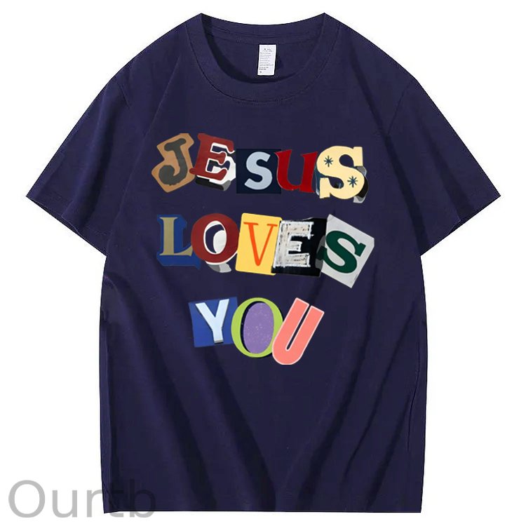 Jesus Loves You  Pattern  Print 100%Cotton T-Shirt