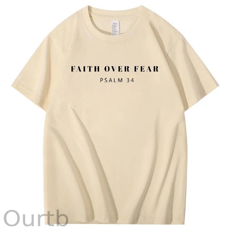 Faith Over Fear  Psalm 34 Pattern Printing Print Crew Neck T-Shirt