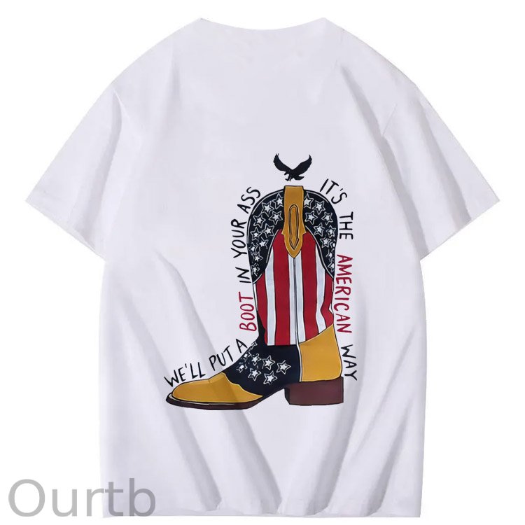 Red White And Blue  Pattern Print 100%Cotton T-Shirt