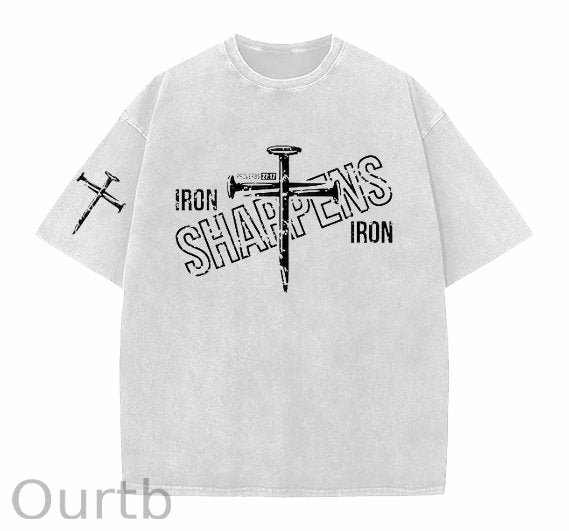 Iron Shappens Cross Easter Jesus Christ  faith And God Washed And Distressed Craft Pint Pattern Crew Neck T-Shirt