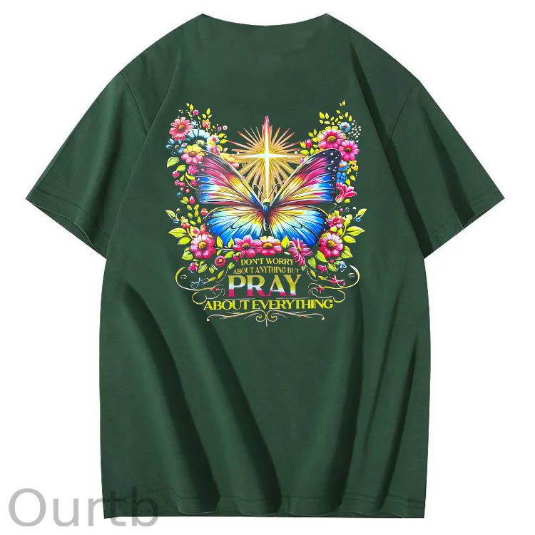 Pray About Everything Pattern Print 100% Cotton T-Shirt