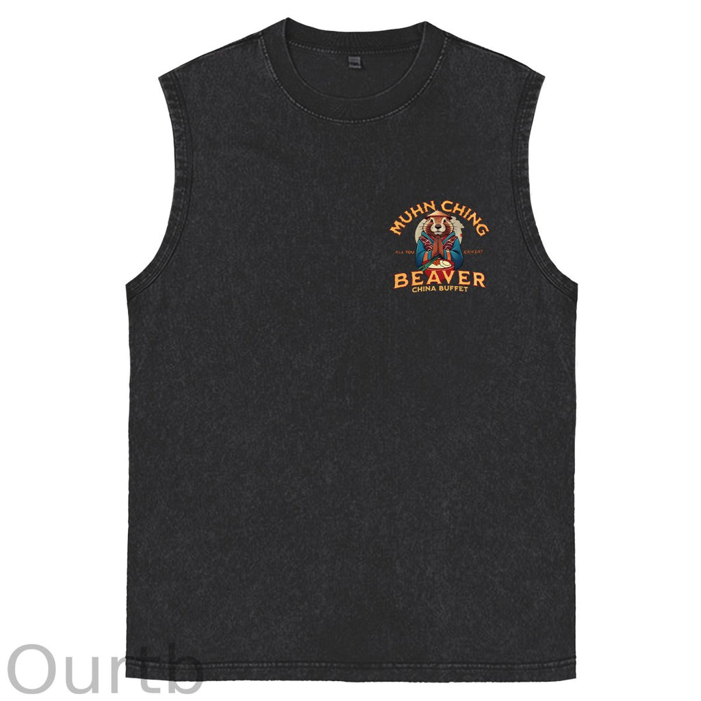 Muhn Ching All You Can Eat Beaver China Buffet Art Print Cotton Sleeveless Tank Tops