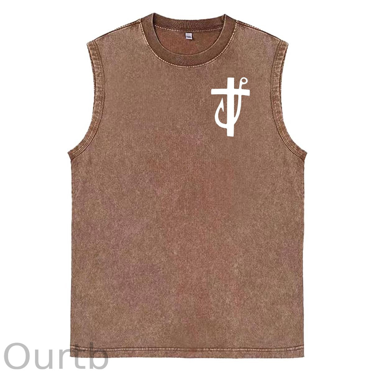 Jesus Made Me A Fisherman  Pattern Sleeveless Cotton Washed Printed Loose Vest