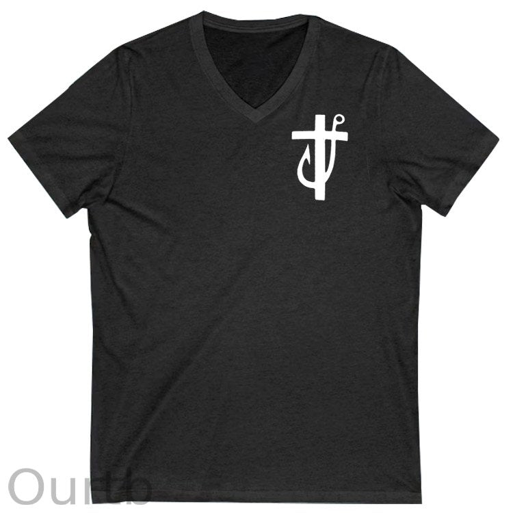 Jesus Made Me A Fisherman Pattern Print 100%Cotton V Neck T-Shirt