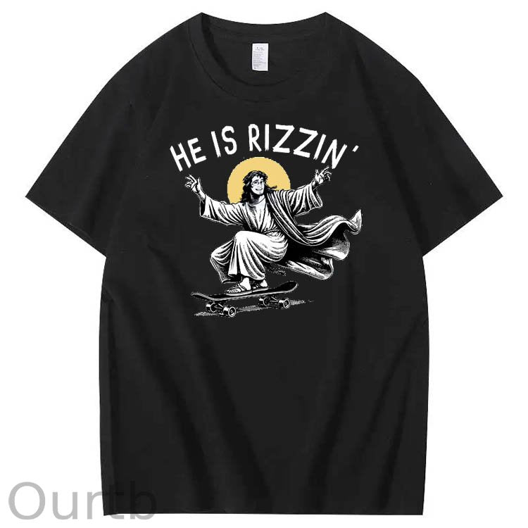 He is Rizzin' Funny Pattern Print Crew Neck T-Shirt