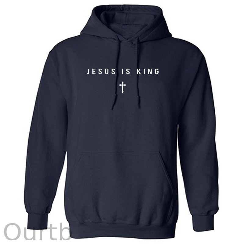 Jesus Is King Cross Graphic Cotton Hooded Sweatshirt