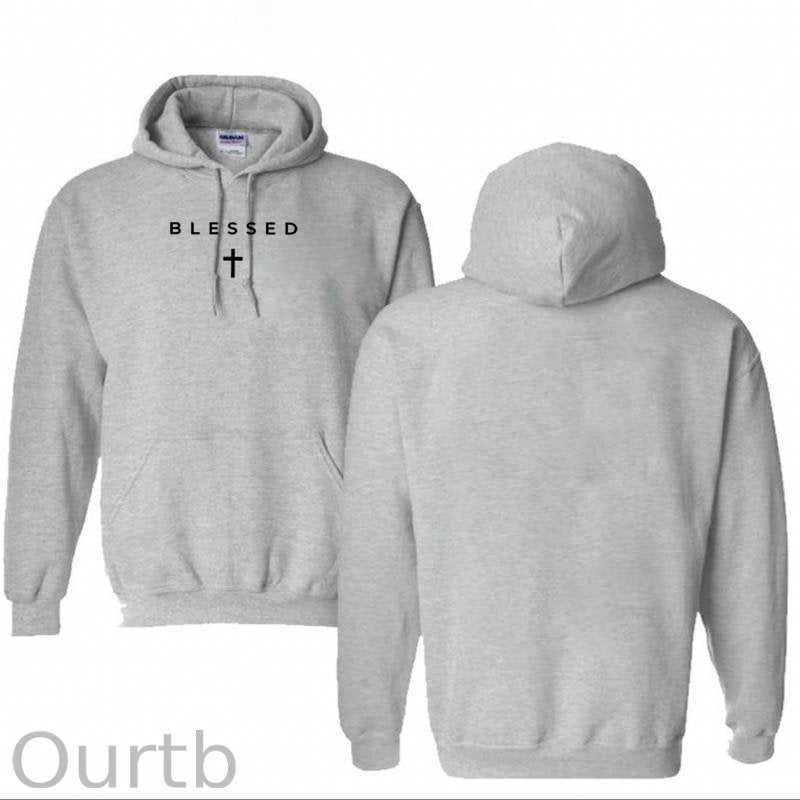 Cross Blessed Cotton Hooded Sweatshirt