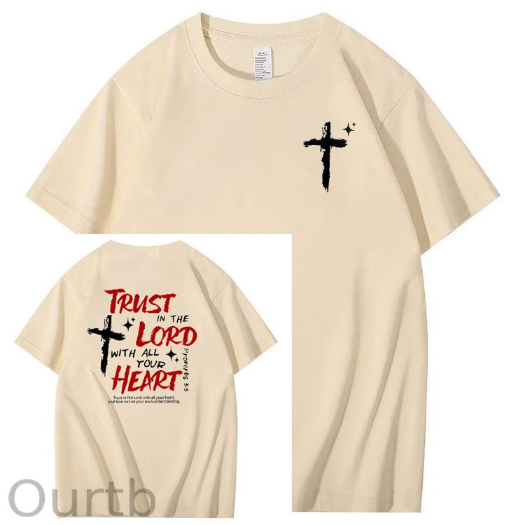Trust In The  Lord Pattern Print Crew Neck T-Shirt