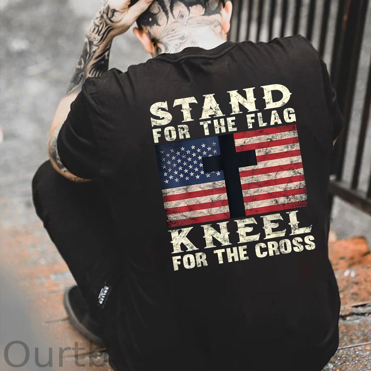 Stand For The Flag Kneel For The Cross Pattern Print 100%Cotton T-Shirt