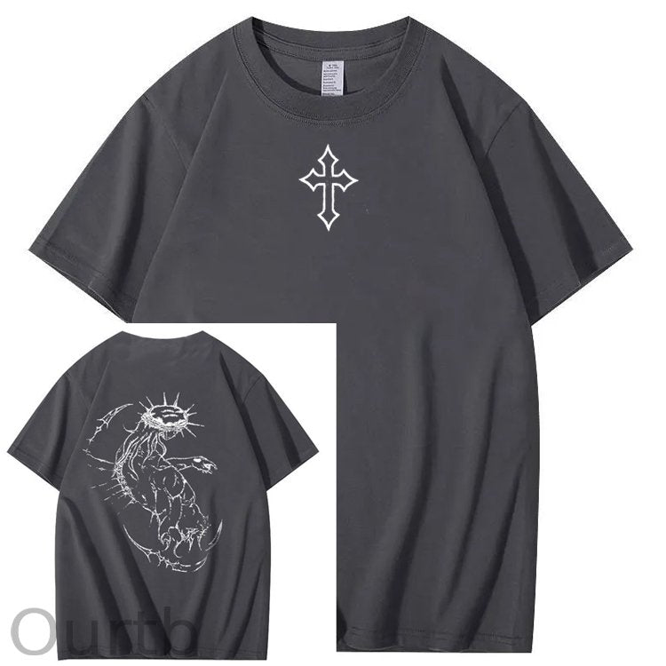 Dark Wind Faith Theme Pattern Print Crew Neck T-Shirt