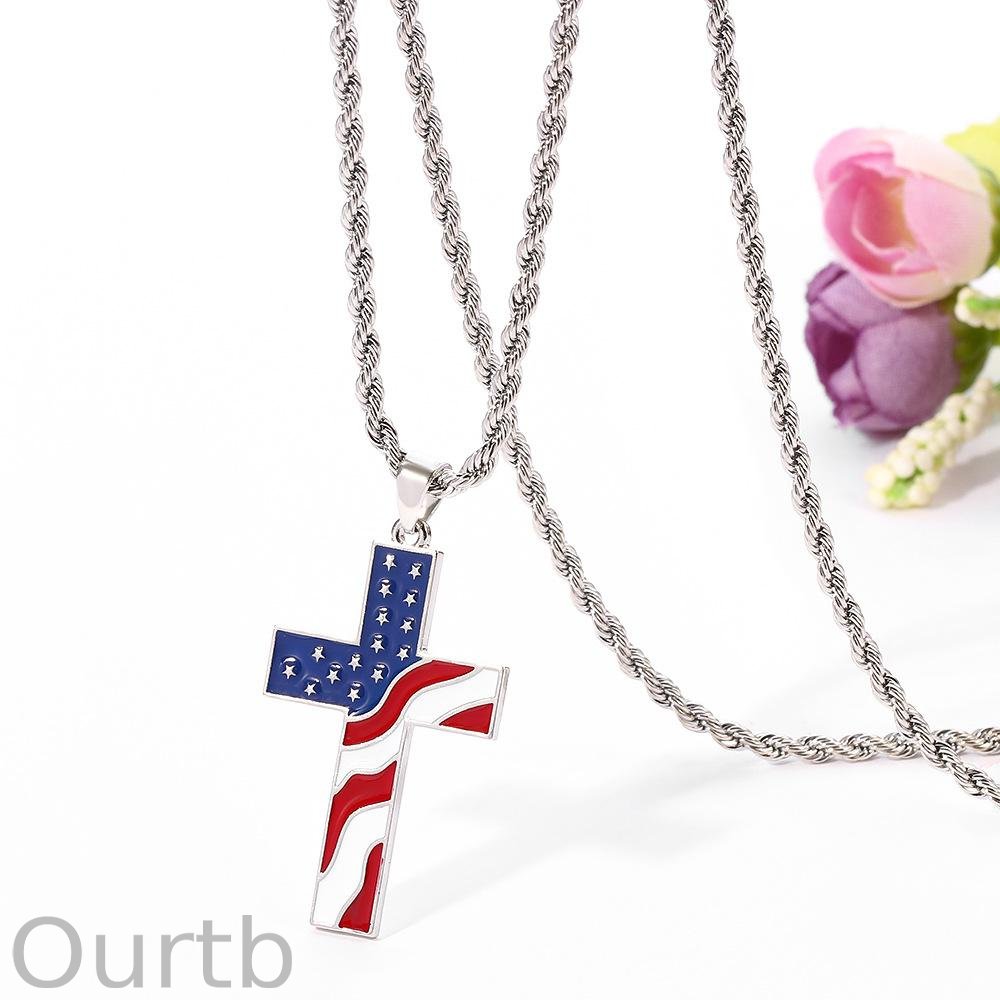 Vintage Casual American Flag Cross Necklace 65735606TO