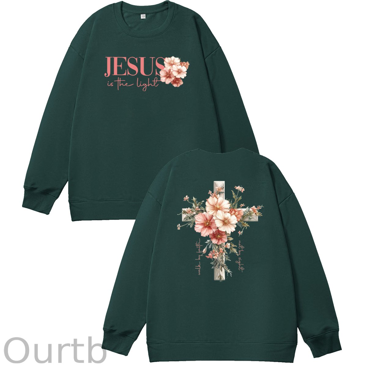 Jesus is The Light  Pattern 100% 300g CottonCrew Neck Sweatshirt