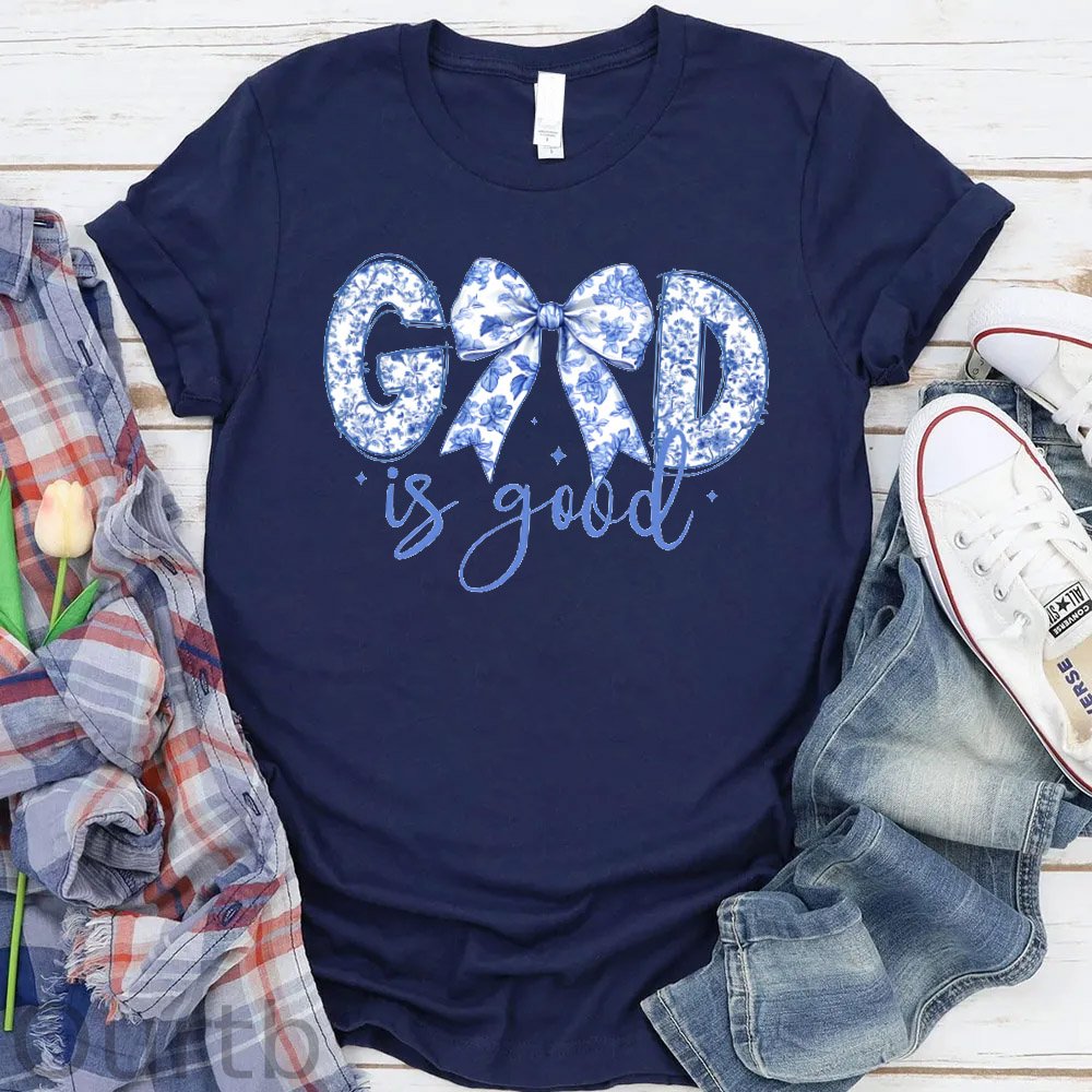 Women'S God is Good  Pattern Round-Neck T-Shirt
