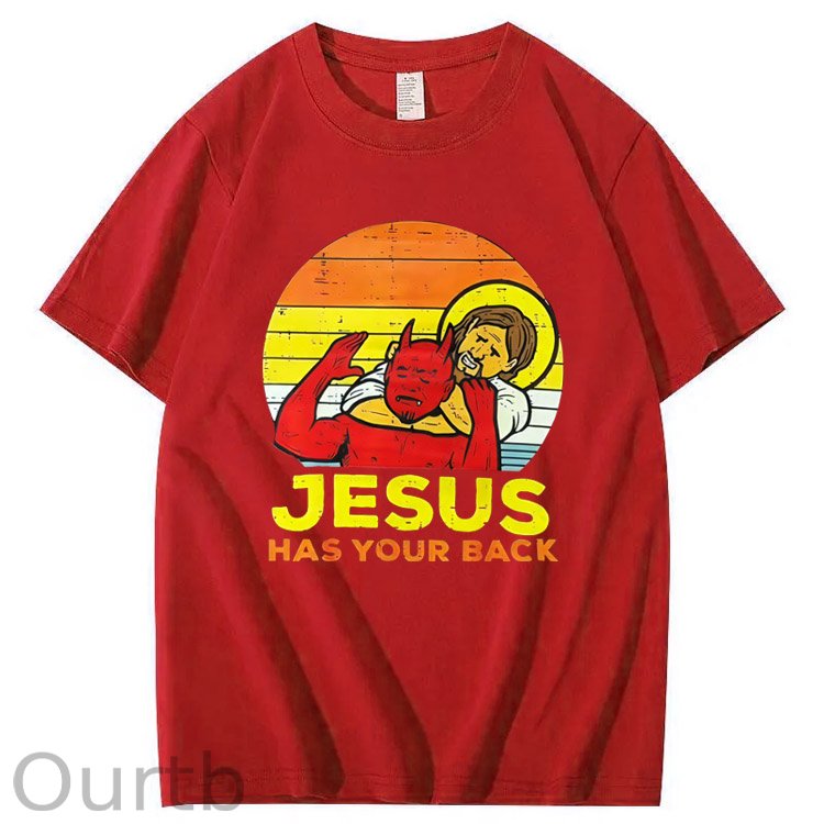 Jesus Has Your Back  Pattern Print 100%Cotton T-Shirt
