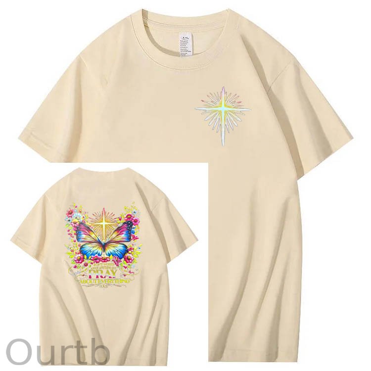 Pray About Everything Pattern Print 100% Cotton T-Shirt