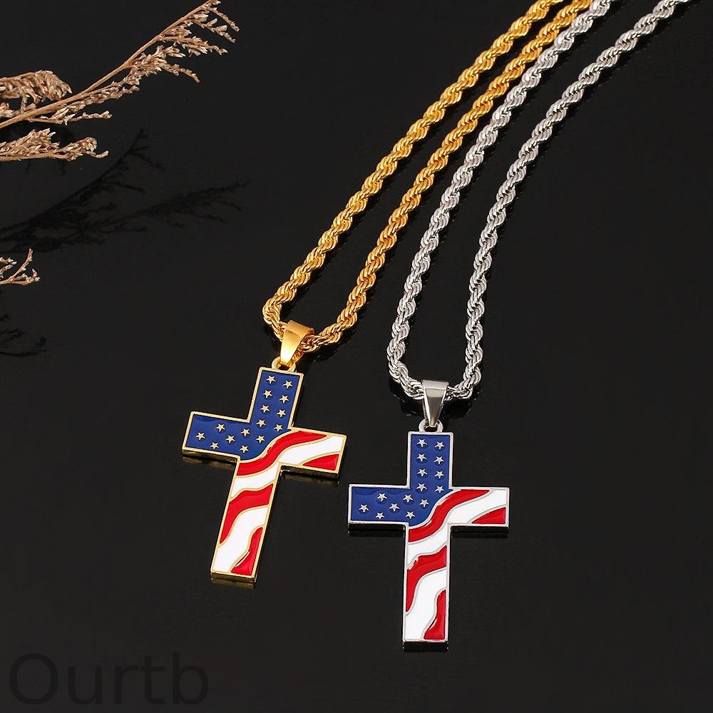 Vintage Casual American Flag Cross Necklace 65735606TO