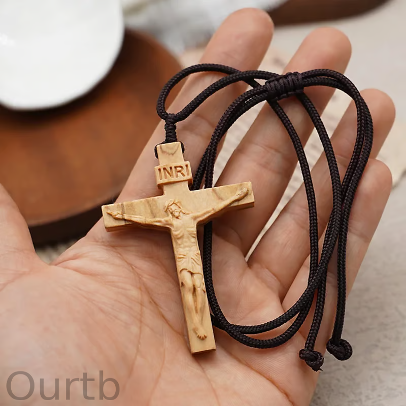 Jesus On The Cross Wooden Necklace