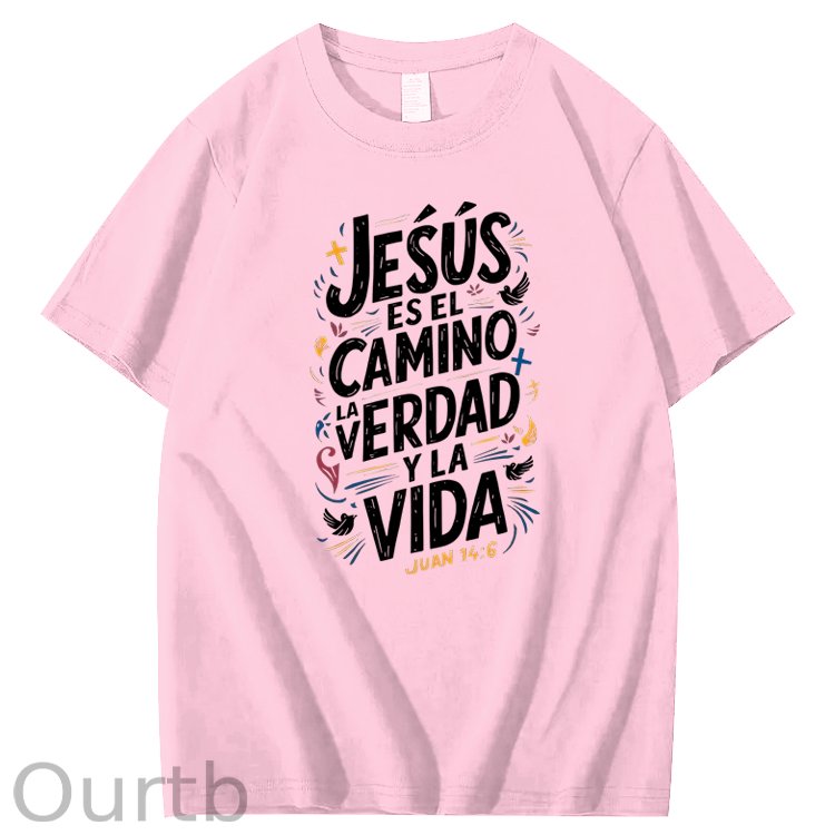 Men'S Casual Summer T-Shirt - Trendy Graphic Print, Round Neck, Machine Washable - White with Inspirational Spanish Quote "JESUS CAMINO Y VIDA", Every funny tshirt short sleeve shirt oversized tshirt