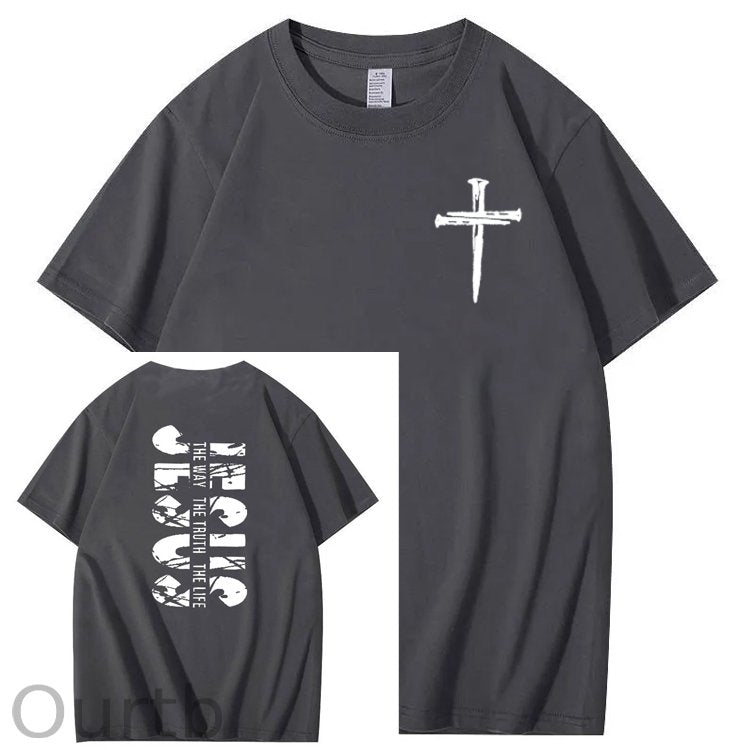 Jesus The Way The Truth The Life  Pattern Print Crew Neck T-Shirt