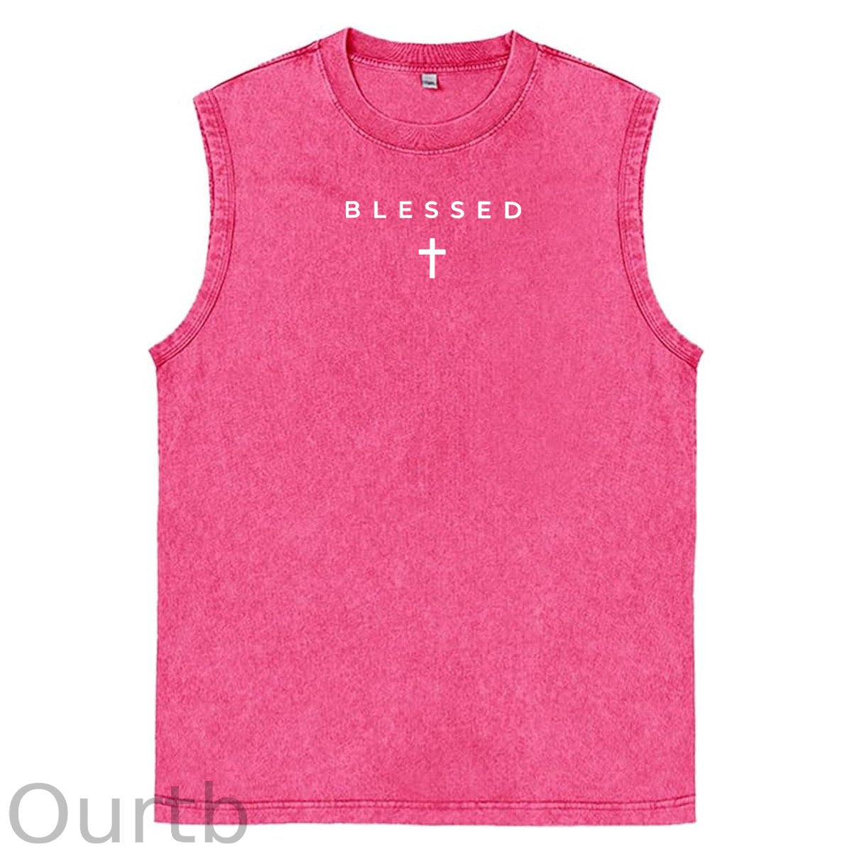 Cross Blessed Print Washed Cotton Sleeveless Tank Tops
