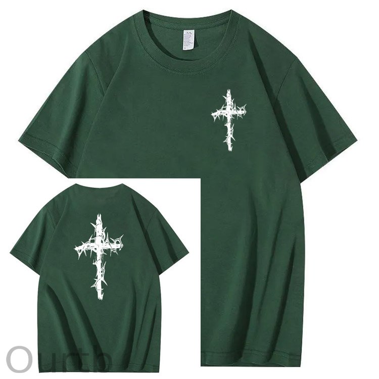 Nails Cross Pattern Print Crew Neck T-Shirt