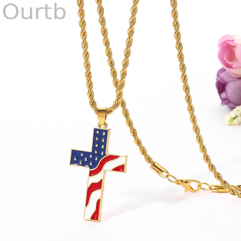 Vintage Casual American Flag Cross Necklace 65735606TO