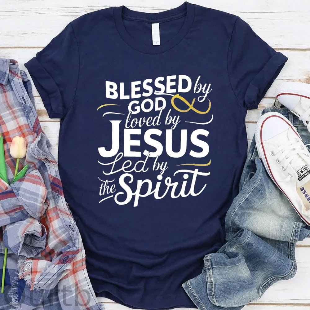 Blessed God Love By Jesus Led By The Spirit  Pattern Round-Neck T-Shirt