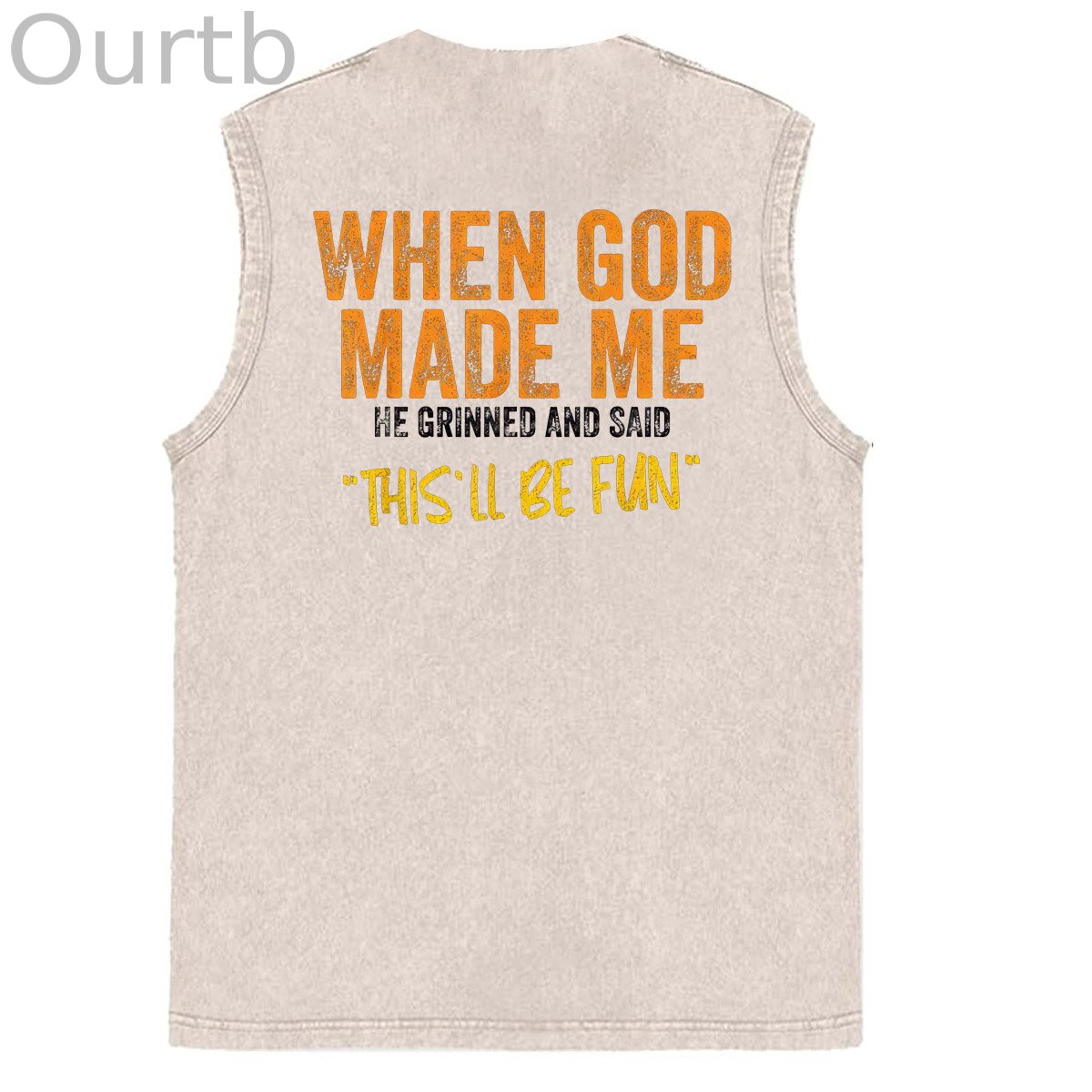 When God Made Me He Grinned And Said This'll Be Fun Pattern Sleeveless Cotton Washed Printed Loose Vest