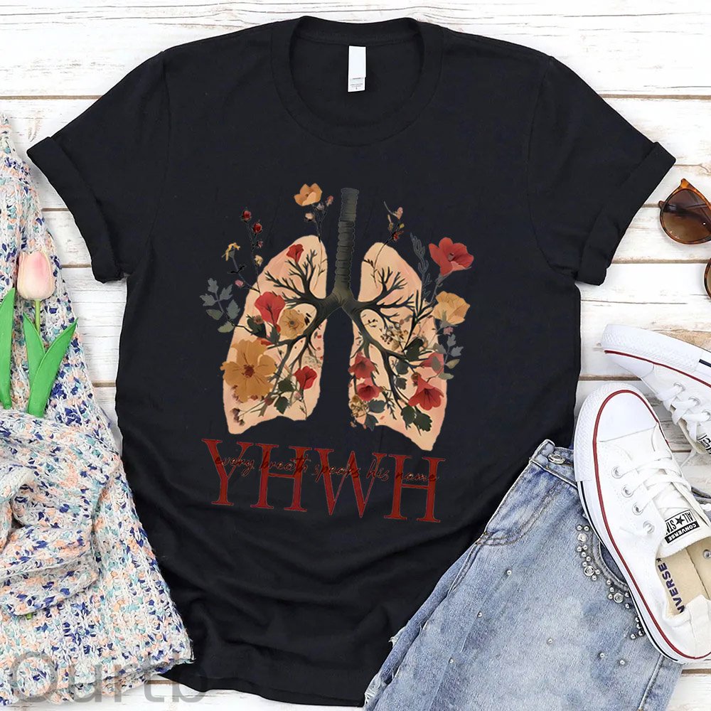 YHWH Every Breath Speak His Name Pattern Round-Neck T-Shirt