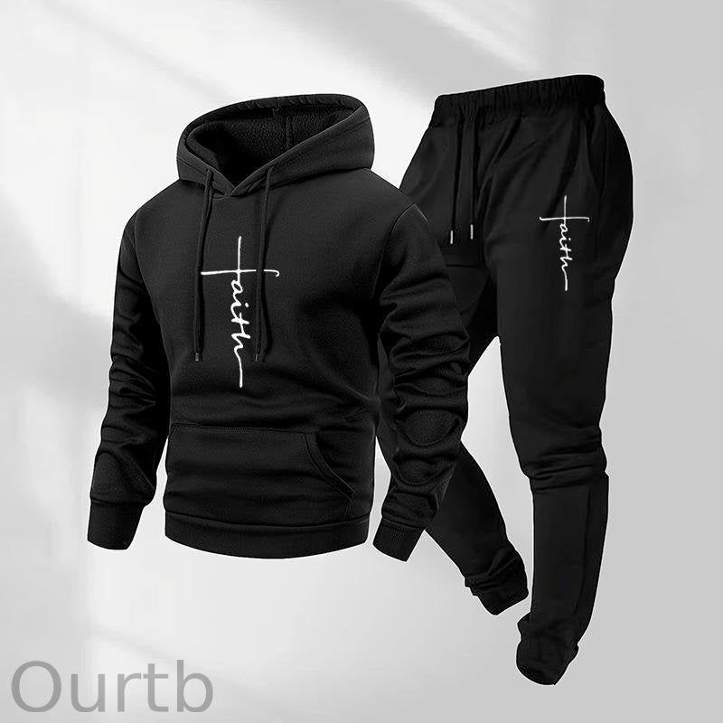 Men's Faith Printed Hoodie and Drawstring Sweatpants Set Two-Piece Set