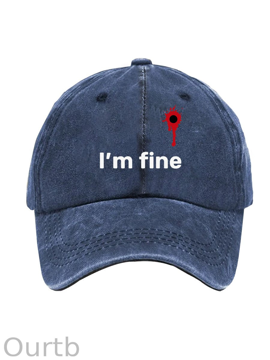 I'm Fine Pattern Washed And Distressed Hats