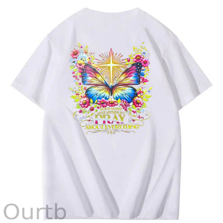 Pray About Everything Pattern Print 100% Cotton T-Shirt