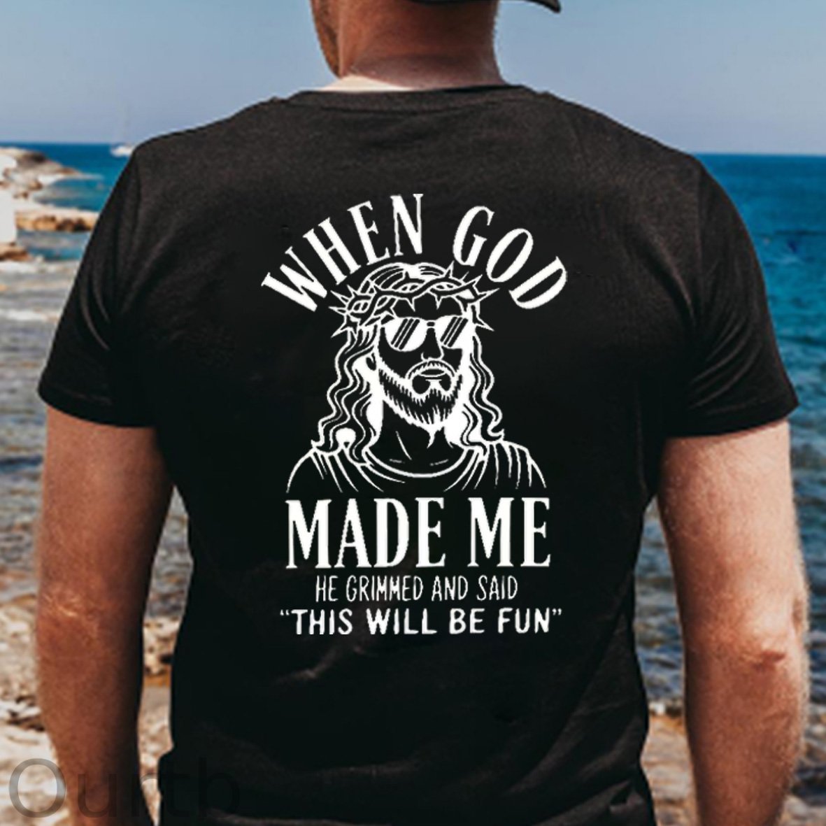 When God Made Me He Grinned And Said This'll Be Fun Jesus Pattern  Print 100%Cotton T-Shirt