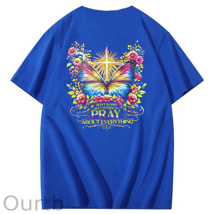 Pray About Everything Pattern Print 100% Cotton T-Shirt