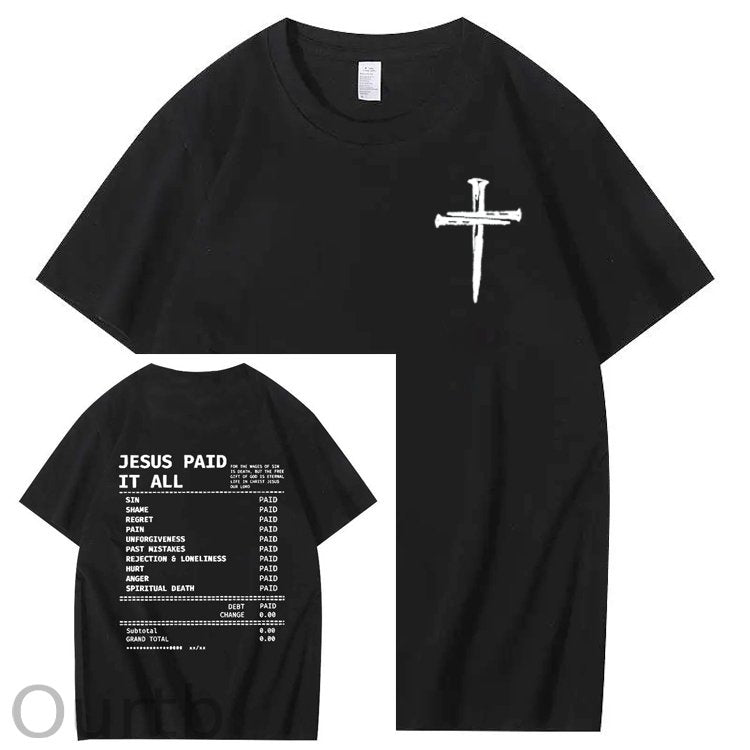 Jesus Paid It All Pattern Print Crew Neck T-Shirt