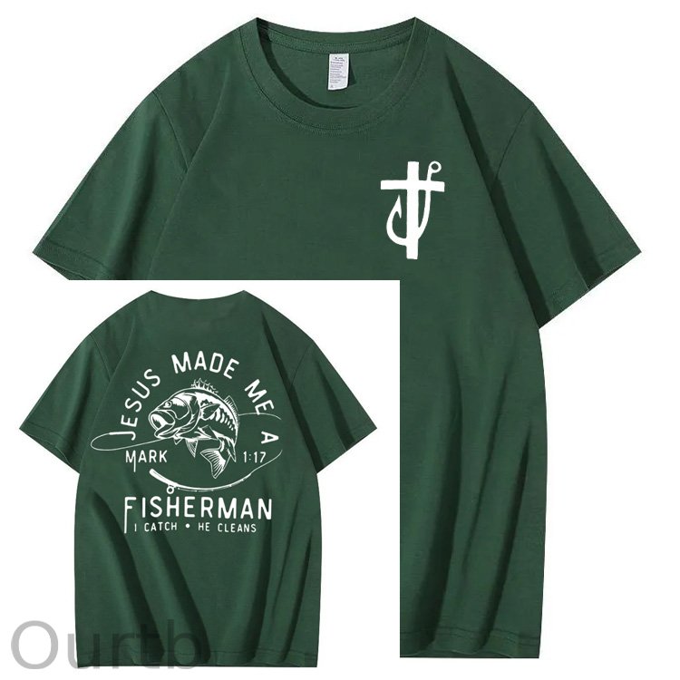 Jesus Made Me A Fisherman Pattern Print 100%Cotton T-Shirt