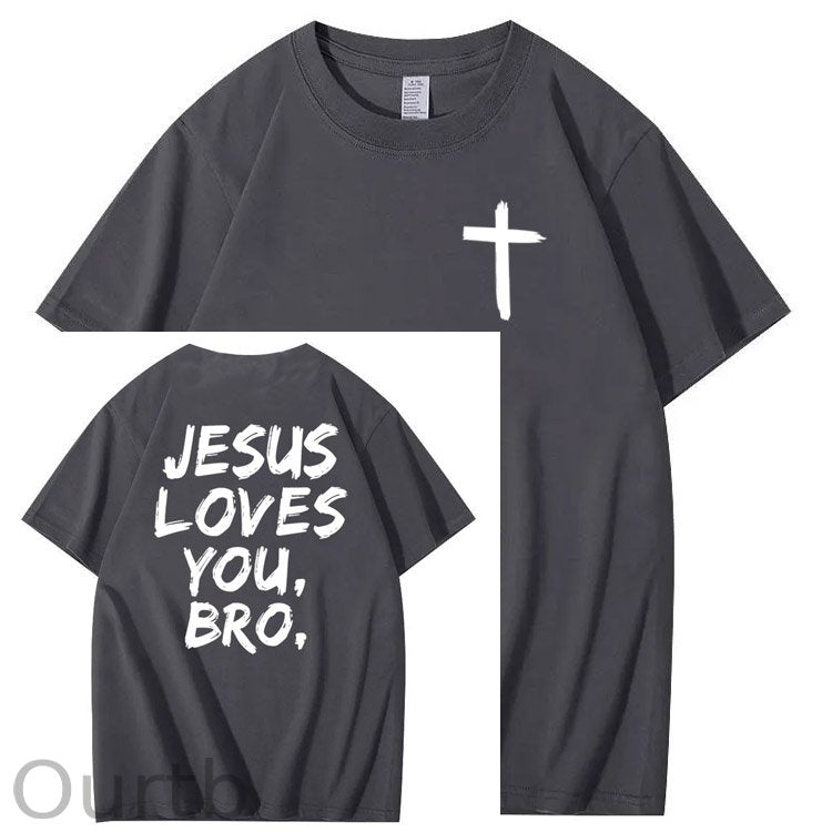 Jesus Loves You Bro Pattern  Print 100%Cotton T-Shirt