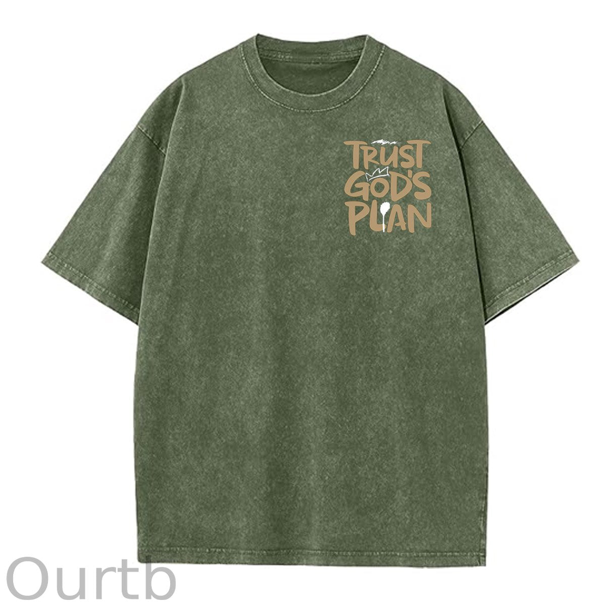 Trust God's Plan Pattern Washing And Aging Process Crew Neck T-Shirt