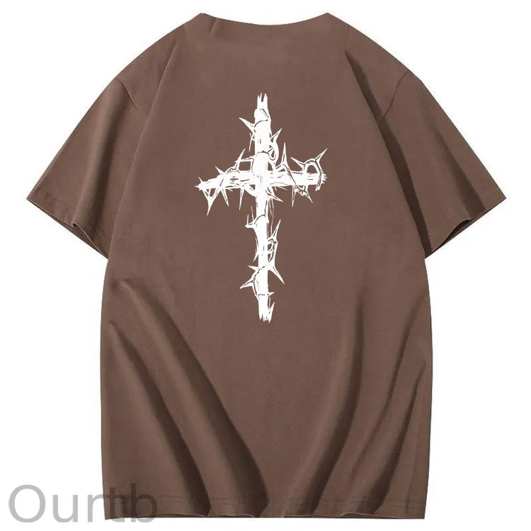 Nails Cross Pattern Print Crew Neck T-Shirt