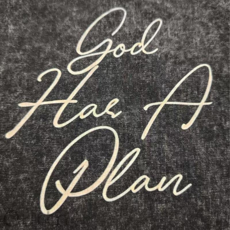 Retro Washed T-Shirt Double Sided Printed 'GOD HAS A PLAN' Letter Print Men's Casual ComfortableFashionable Street Style Cotton