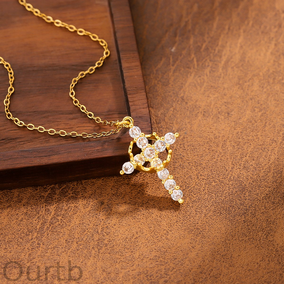 Titanium Steel Cross Hollowed Out Zircon Necklace