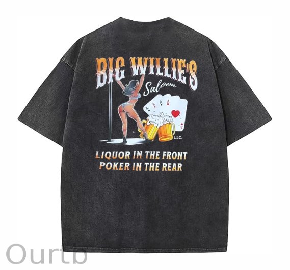 Big Willie's Washed And Distressed Craft Pint Pattern Crew Neck T-Shirt