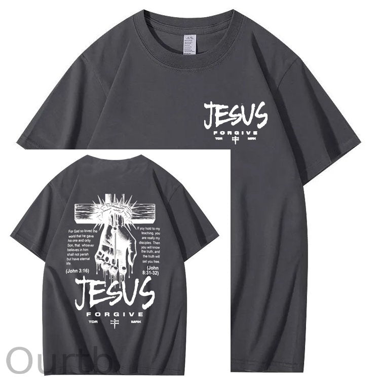 Jesus Forgive Pattern Print 100%Cotton T-Shirt