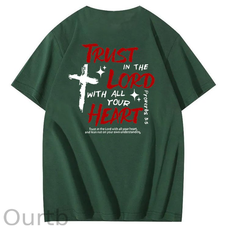 Trust In The  Lord Pattern Print Crew Neck T-Shirt