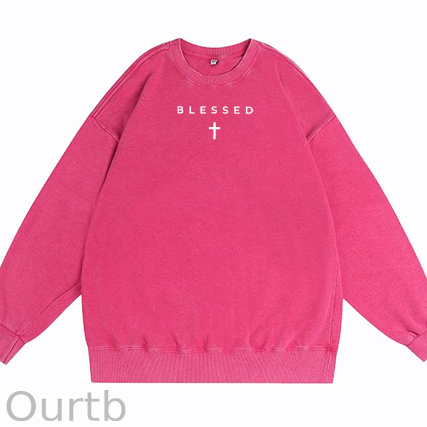 Cross Blessed Cotton Washed Long Sleeve Sweatshirt/Shirt