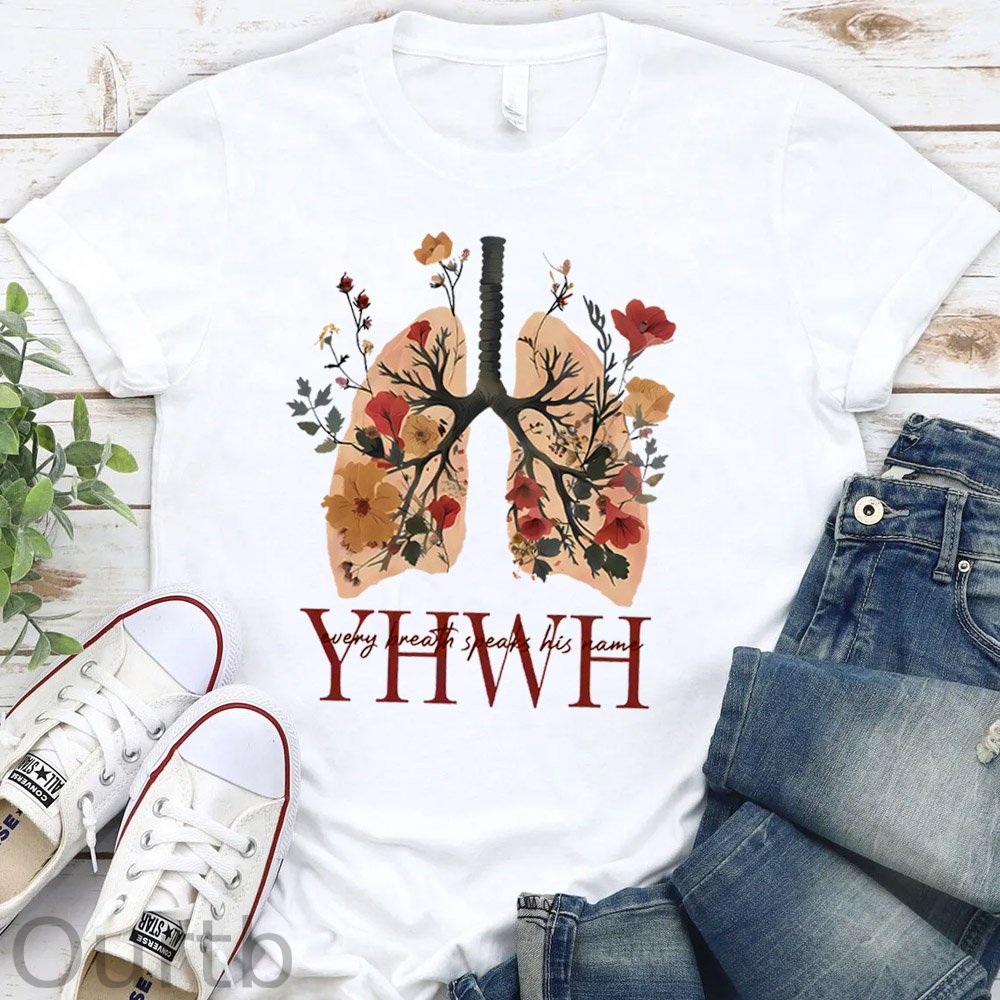 YHWH Every Breath Speak His Name Pattern Round-Neck T-Shirt